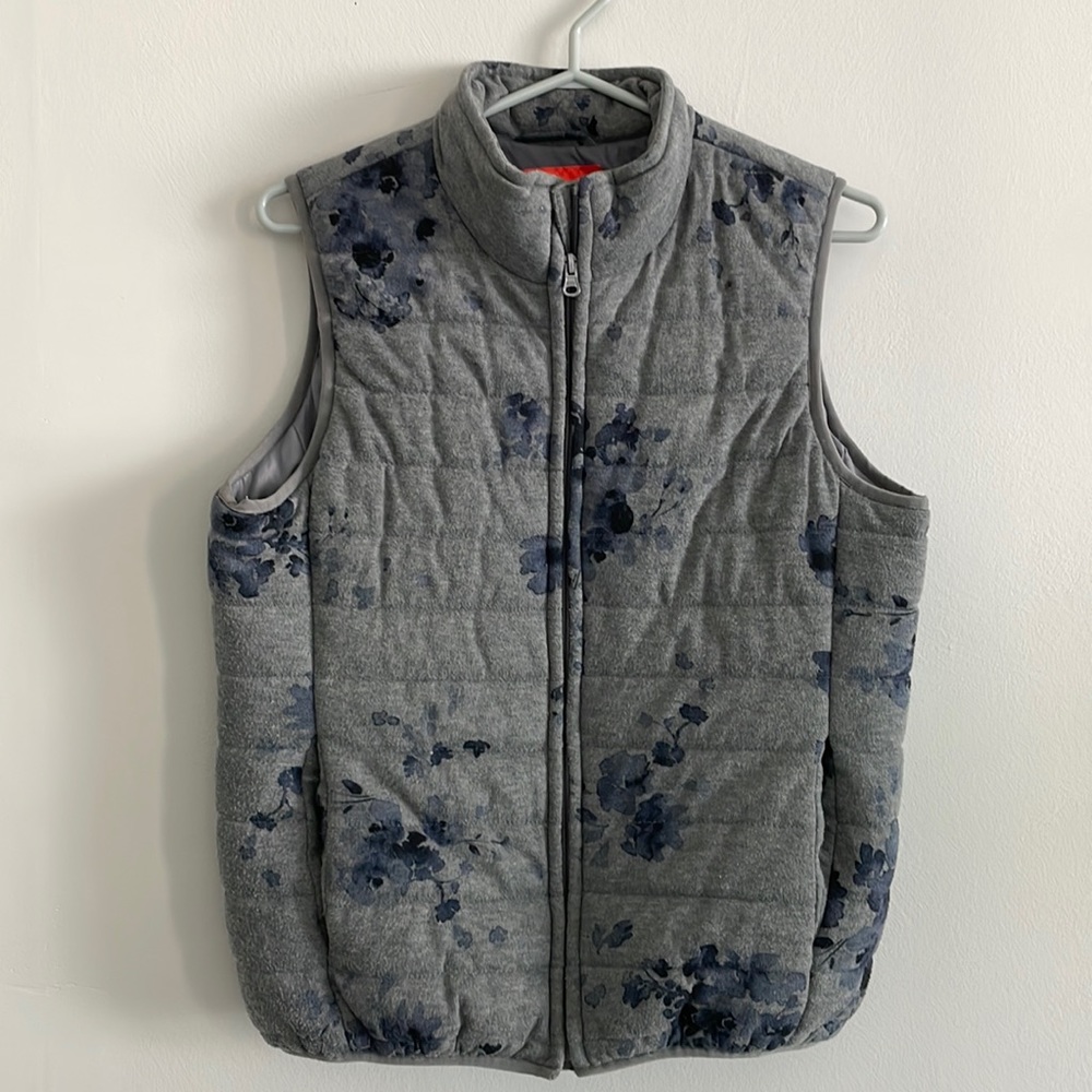 Grey floral print Puffer vest